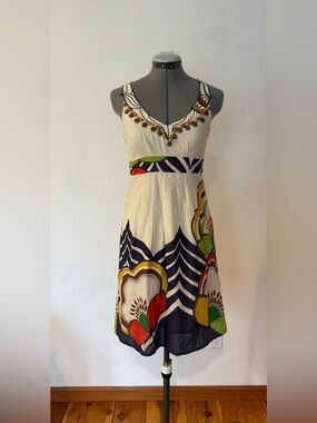 Sleeveless Cream Floral Print Summer Dress